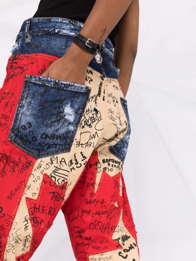 Dsquared2 Maple Leaf Graffiti-print Cropped Jeans In 470