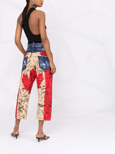Dsquared2 Maple Leaf Graffiti-print Cropped Jeans In 470