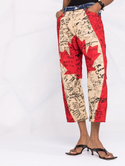 Dsquared2 Maple Leaf Graffiti-print Cropped Jeans In 470