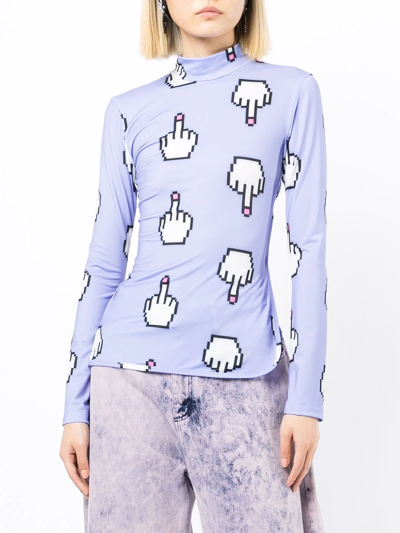 Shop Natasha Zinko Pixel Middle Finger Cutout Top In Violett