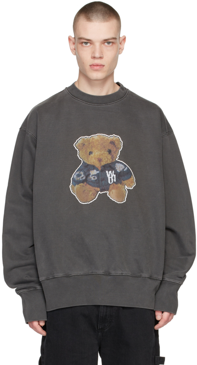 Shop We11 Done Grey Denim Jacket Teddy Sweatshirt In Charcoal