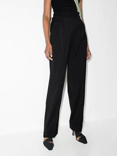 Shop Low Classic Mid-rise Wide-leg Trousers In Black