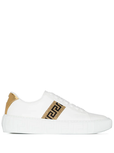 Versace Women's Vitello Greca Leather Platform Sneakers In White | ModeSens
