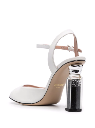 Shop Moschino Canister Heel Leather Sandals In Weiss