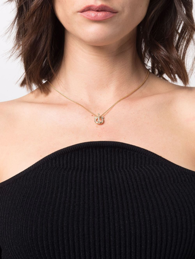 Shop Ferragamo Gancini Crystal Pendant Necklace In Gold