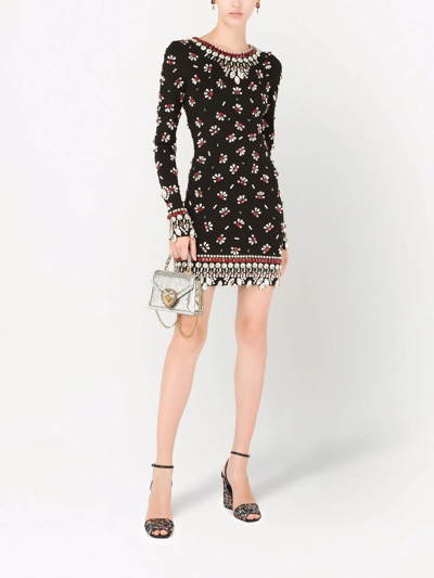 Shop Dolce & Gabbana Embellished Long-sleeve Minidress In Schwarz