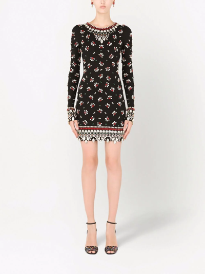 Shop Dolce & Gabbana Embellished Long-sleeve Minidress In Schwarz