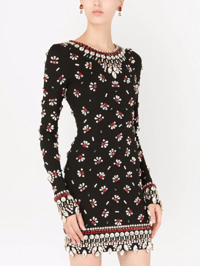 Shop Dolce & Gabbana Embellished Long-sleeve Minidress In Schwarz