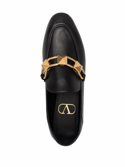 Shop Valentino Roman Stud Leather Loafers In Schwarz