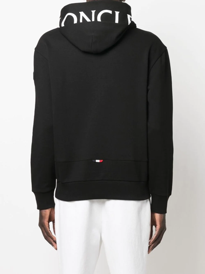 Shop Moncler Logo-print Long-sleeve Hoodie In Schwarz