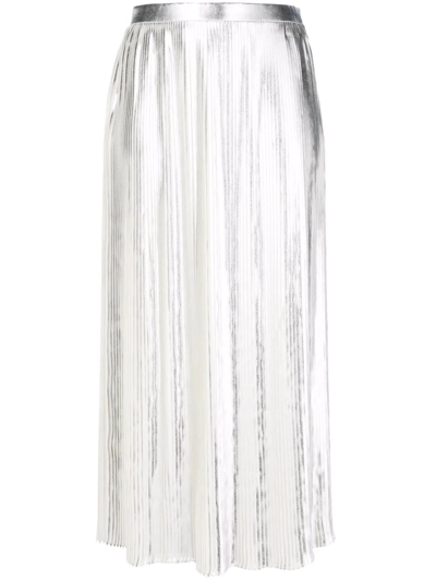 Shop Valentino Metallic Plissé Midi Skirt In Silber