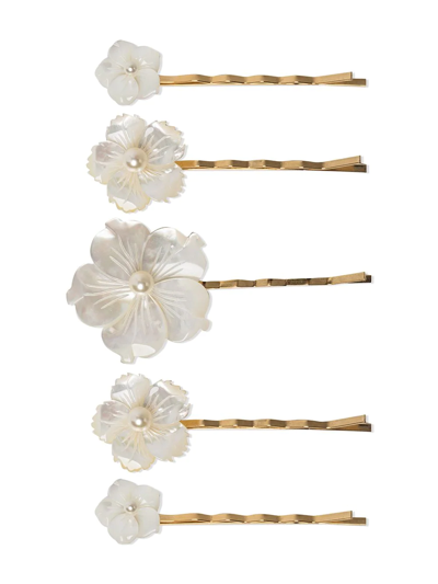 Shop Jennifer Behr Floral-pearl Bobby Pin Set In Weiss