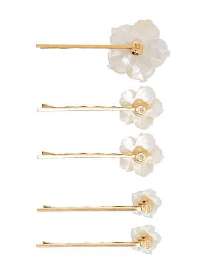 Shop Jennifer Behr Floral-pearl Bobby Pin Set In Weiss