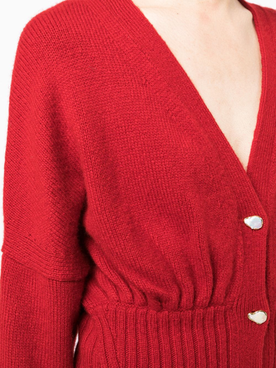 Shop Galvan Luna Pearl-button Cardigan In Red