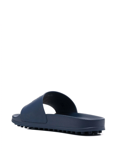 Shop Tod's Logo-embossed Flat Slides In Blau