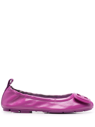 Shop Hogan Logo Plaque Ballerina Shoes In Violett