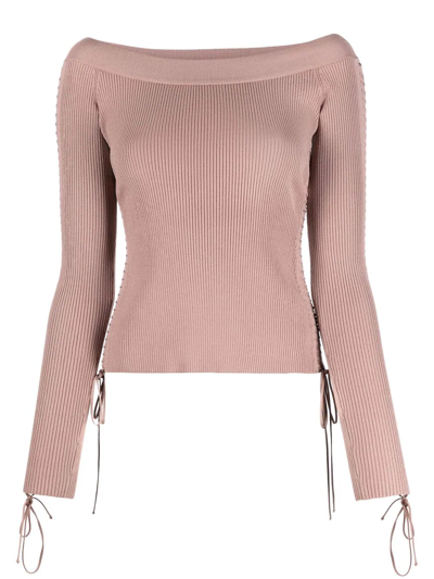 Shop Dolce & Gabbana Lace-detail Knitted Wide-neck Top In Rosa