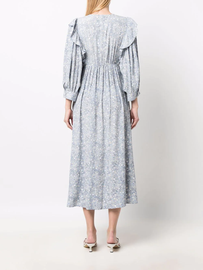 Baum Und Pferdgarten Alona Gathered Floral-print Crepon Midi Dress In Blau