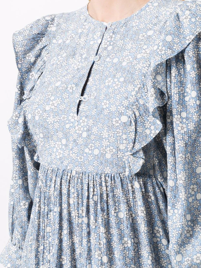 Baum Und Pferdgarten Alona Gathered Floral-print Crepon Midi Dress In Blau