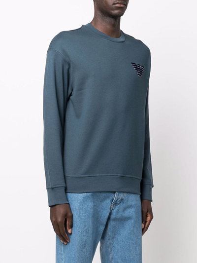 Shop Emporio Armani Logo Crew-neck Sweatshirt In Blau
