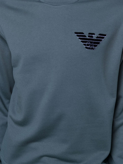 Shop Emporio Armani Logo Crew-neck Sweatshirt In Blau