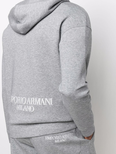 Shop Emporio Armani Embroidered-logo Hoodie In Grau