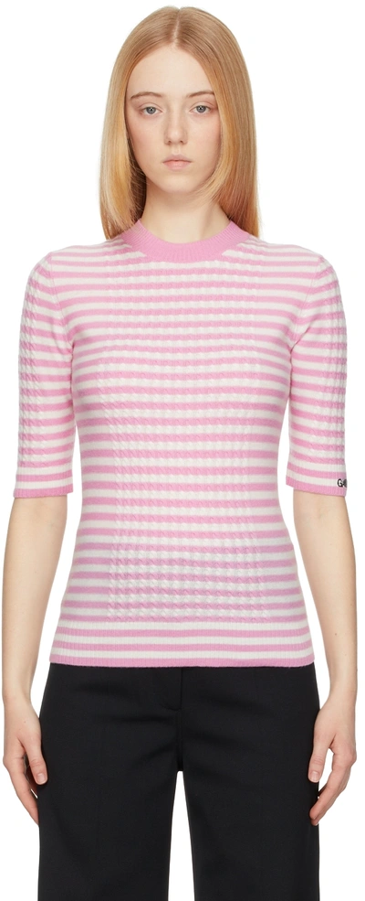 Shop Ganni Pink & Off-white Cashmere Striped Sweater In 530 Carmine Rose