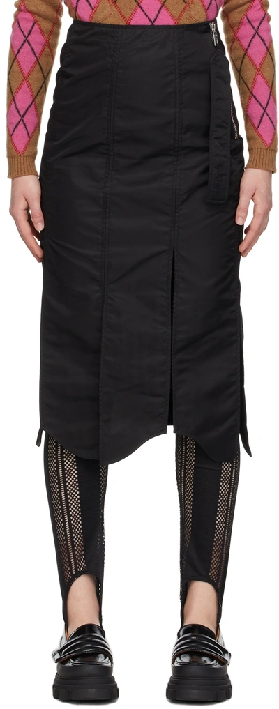 Shop Ganni Black Nylon Midi Skirt In 099 Black