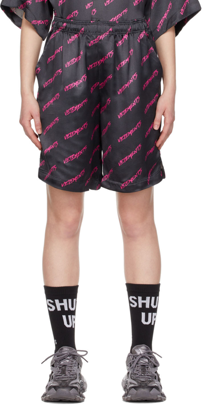 Shop Vetements Black Monogram Pyjama Shorts In Black / Hot Pink Mon