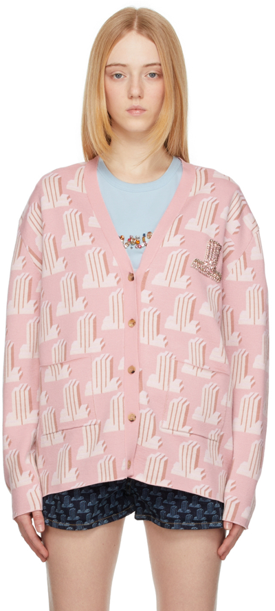 Shop Lanvin Pink Wool Logo Cardigan In 50 Pink