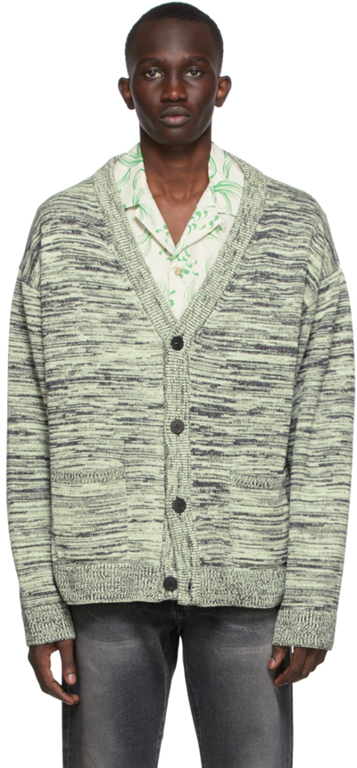 Shop John Elliott Black & Green Glitch Cardigan In Dk Charcoal X Lime