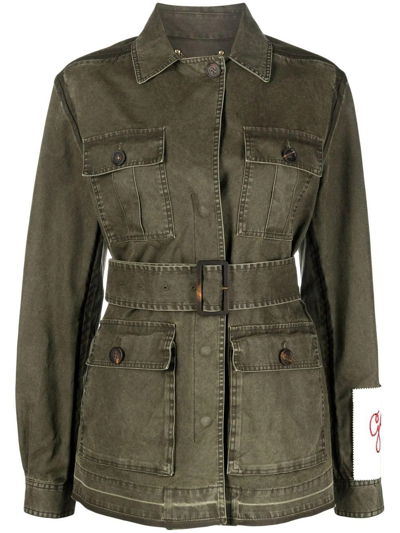 Shop Golden Goose Green Belted Military Jacket