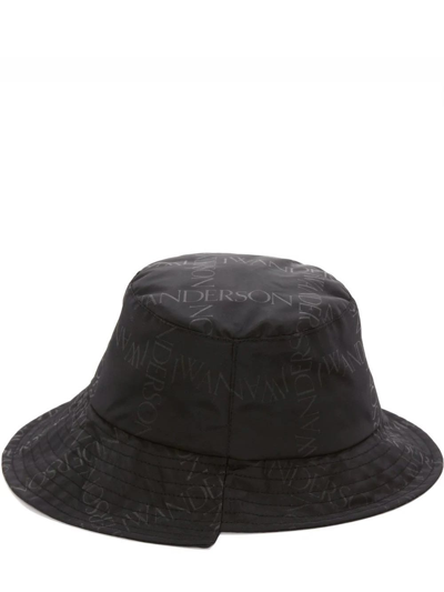 Shop Jw Anderson Black Asymmetric Bucket Hat In Nero