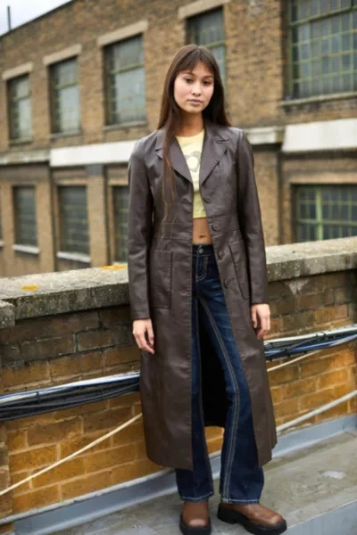 Urban Outfitters Leather Trench Coat Brown | ModeSens