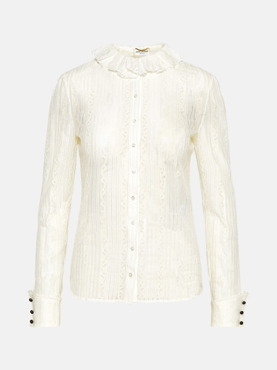 Shop Saint Laurent White Cotton Lace Shirt