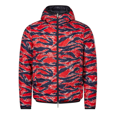 Moncler Bressay Graphic-print Shell-down Hooded Puffer Jacket In Red