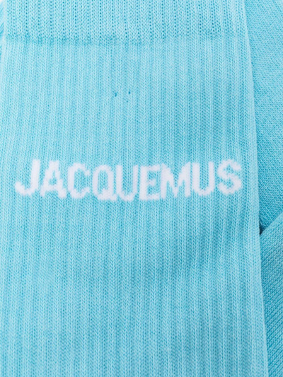 Shop Jacquemus Logo-print Ribbed Socks In Blue