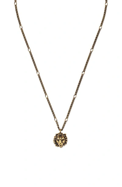 Shop Gucci Lion Head Pendant Necklace In Gold
