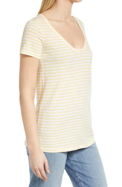 Shop Caslon Rounded V-neck T-shirt In Yellow Popcorn- White Stripe