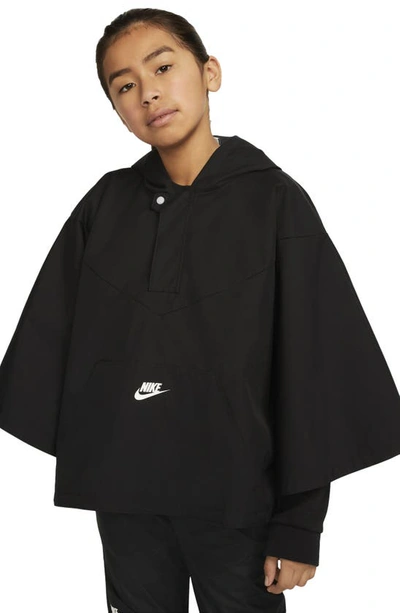 Shop Nike Kids' Water Repellent Sports Pack Poncho Anorak In Black/ Black/ White