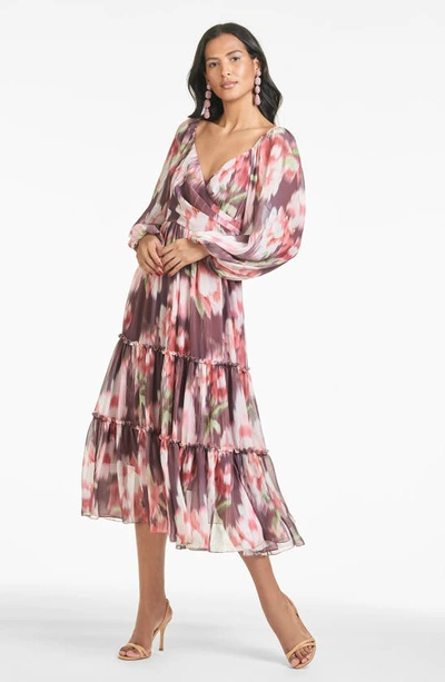 Shop Sachin & Babi Jamie Floral Long Sleeve Midi Dress In Grape Ikat Floral