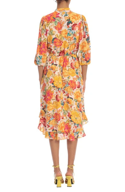 Shop Donna Morgan For Maggy Donna Morgan Floral Midi Dress In Soft Beige/ Yellow