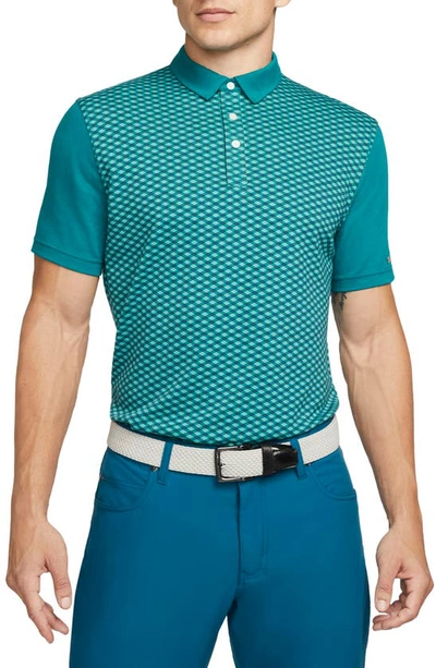 Shop Nike Dri-fit Player Argyle Polo In Bright Spruce/ Brushed Silver