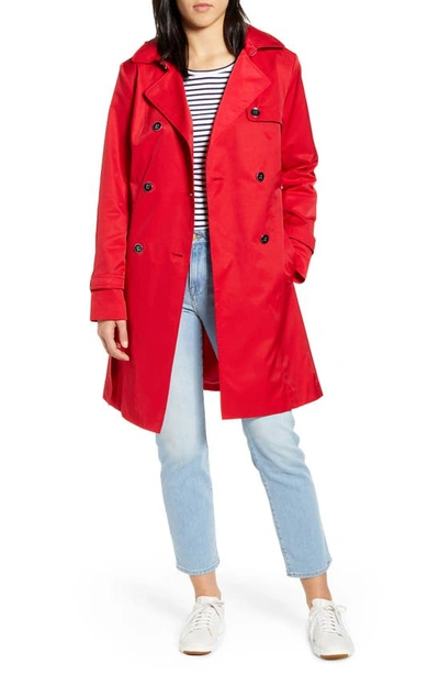 Shop Cole Haan Signature Hooded Trench Coat In Red