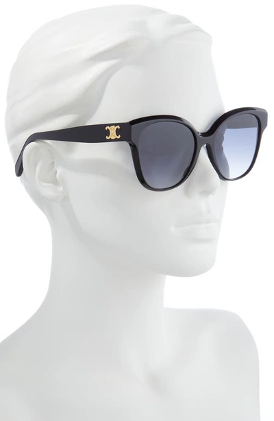 Shop Celine 58mm Gradient Cat Eye Sunglasses In Shiny Black / Gradient Blue