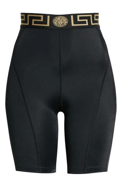 Shop Versace Greca Border Bike Shorts In Black