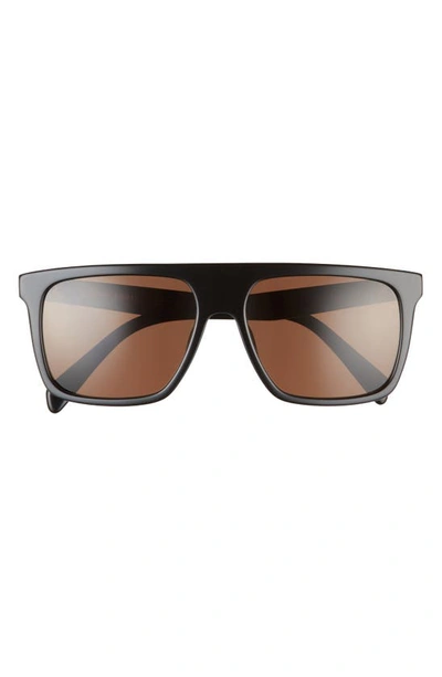 Celine 58mm Flat Top Sunglasses In Shiny Black / Brown | ModeSens