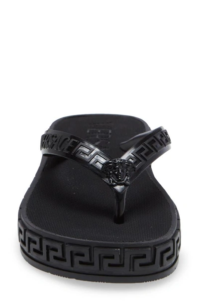 Shop Versace Greek Key Flip Flop In Black