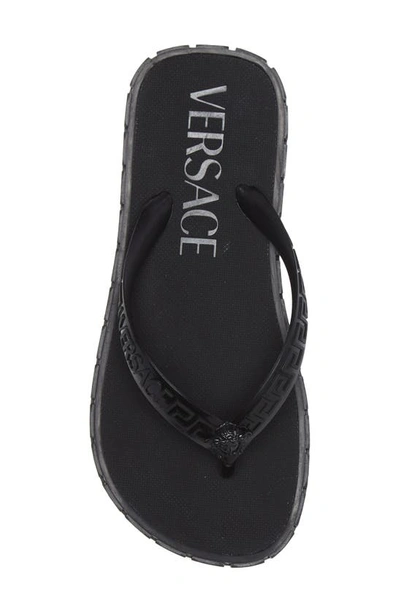 Shop Versace Greek Key Flip Flop In Black