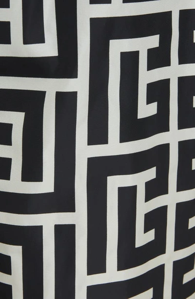 Shop Balmain Monogram Print Double Breasted Trench Coat In Ivoire/ Noir